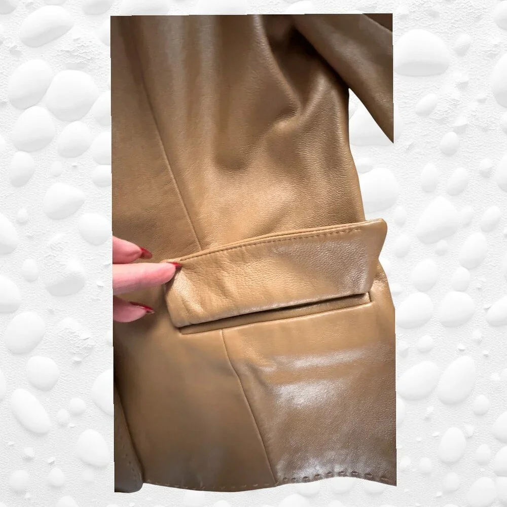 Vintage‑Era JACOB Caramel 100% Leather Jacket – L - NWT - Picture 6 of 10